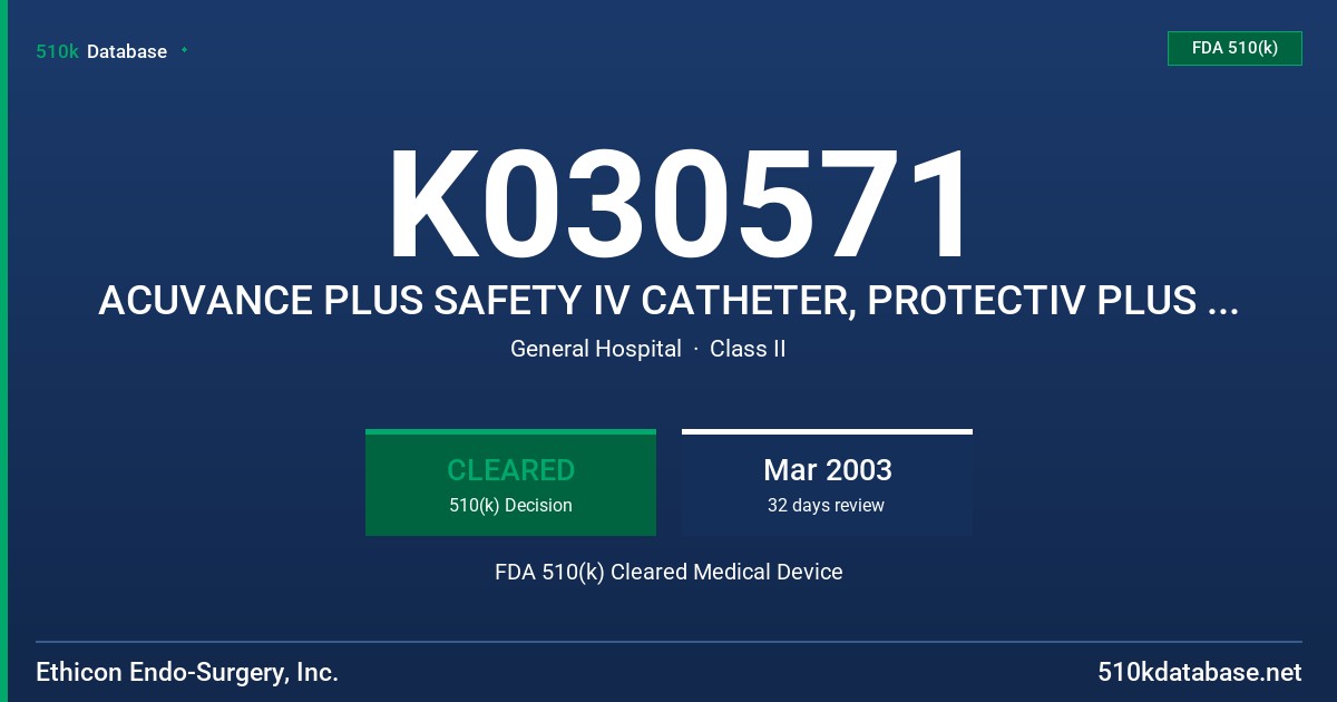 K030571 ACUVANCE PLUS SAFETY IV CATHETER, PROTECTIV PLUS SAFETY IV CATHETER, OPTIVA IV CATHETER FDA 510(k) Cleared Medical Device