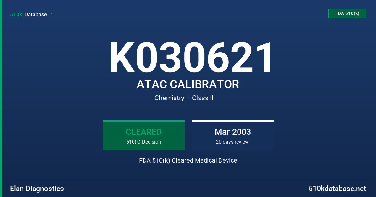 K030621 ATAC CALIBRATOR FDA 510(k) Cleared Medical Device