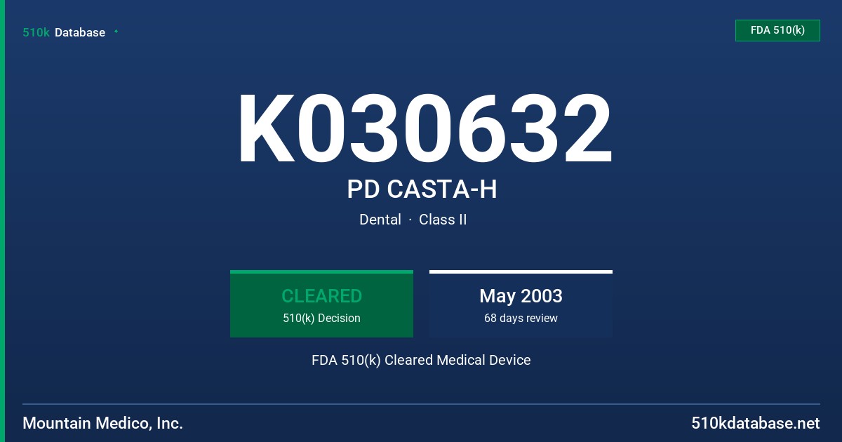 K030632 PD CASTA-H FDA 510(k) Cleared Medical Device