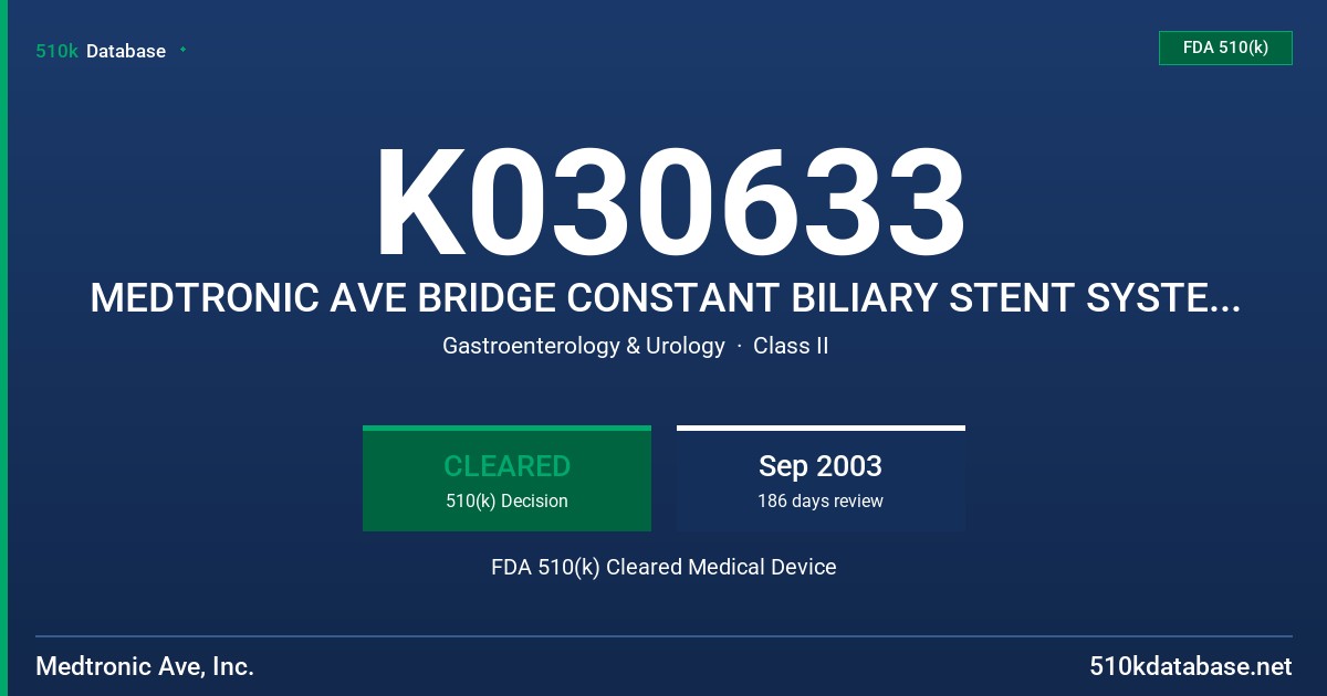 K030633 MEDTRONIC AVE BRIDGE CONSTANT BILIARY STENT SYSTEM OR ('CONSTANT FDA 510(k) Cleared Medical Device