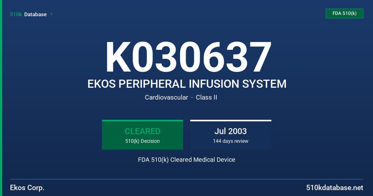 K030637 EKOS PERIPHERAL INFUSION SYSTEM FDA 510(k) Cleared Medical Device