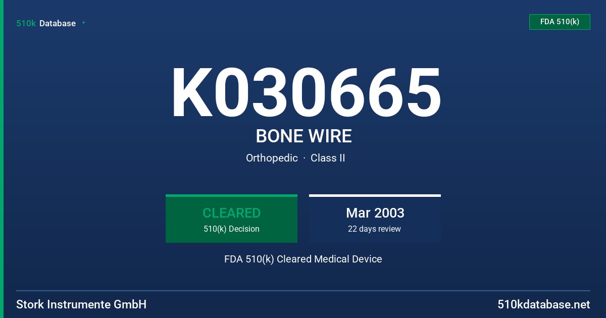 K030665 BONE WIRE FDA 510(k) Cleared Medical Device