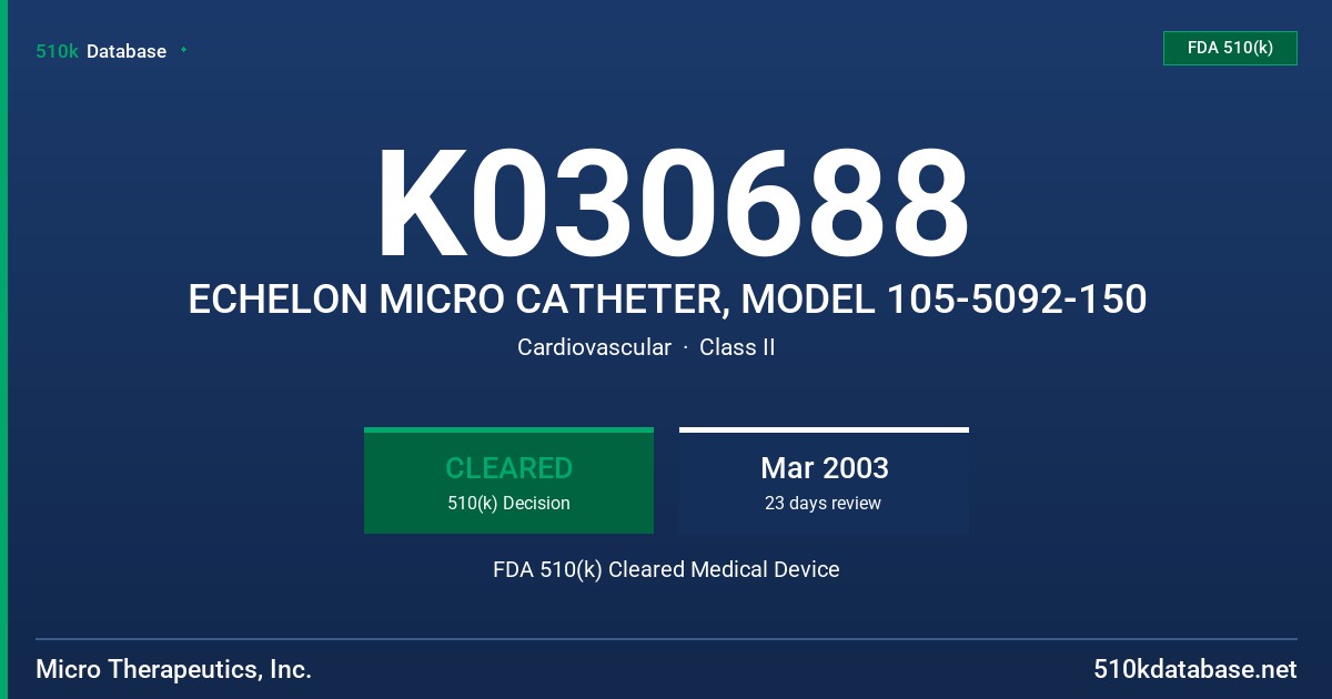 K030688 ECHELON MICRO CATHETER, MODEL 105-5092-150 FDA 510(k) Cleared Medical Device