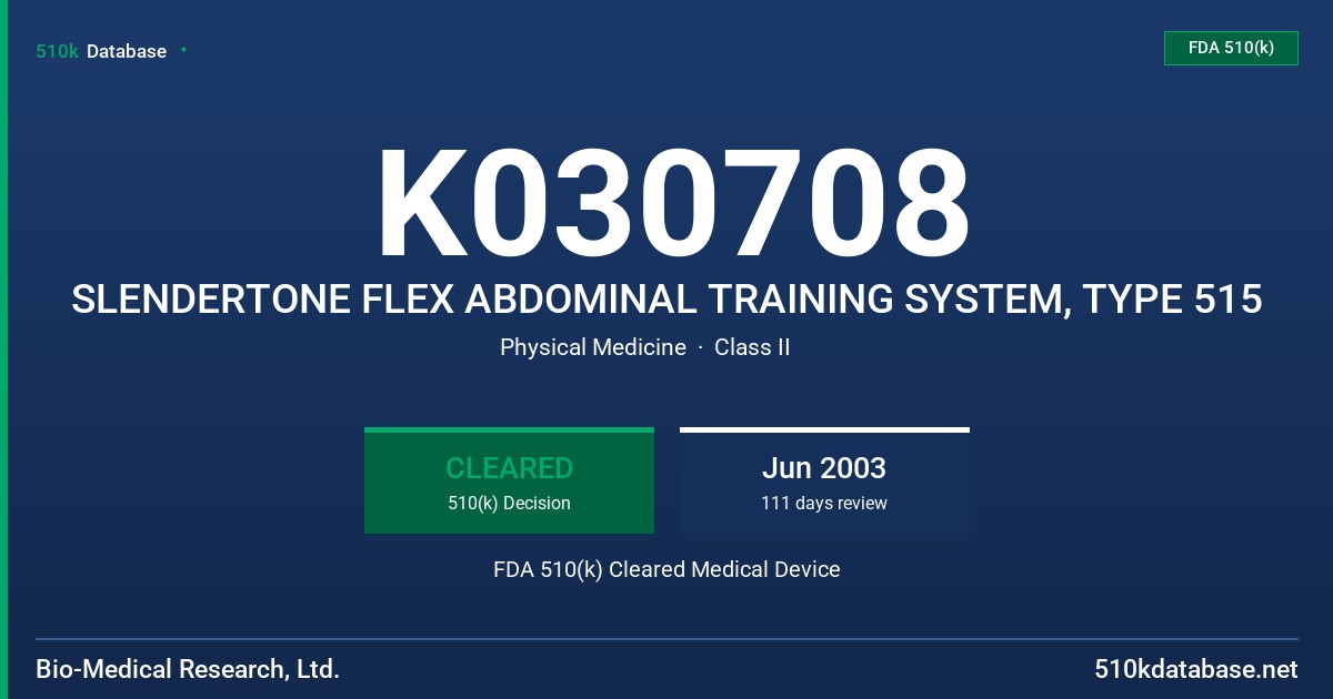 K030708 SLENDERTONE FLEX ABDOMINAL TRAINING SYSTEM, TYPE 515 FDA 510(k) Cleared Medical Device