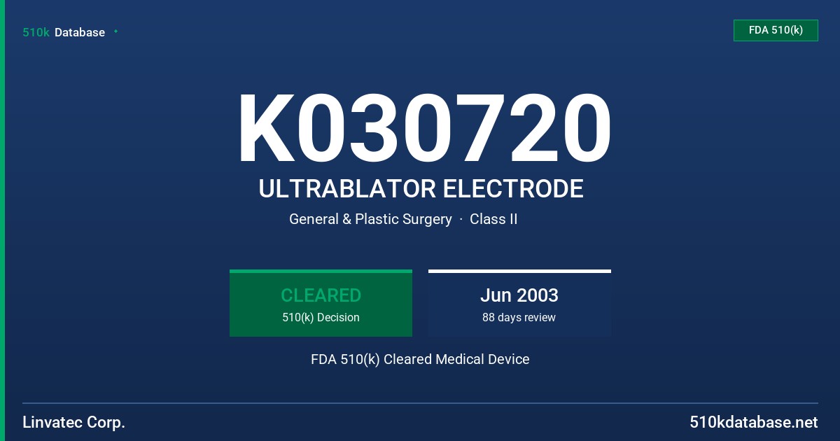 K030720 ULTRABLATOR ELECTRODE FDA 510(k) Cleared Medical Device