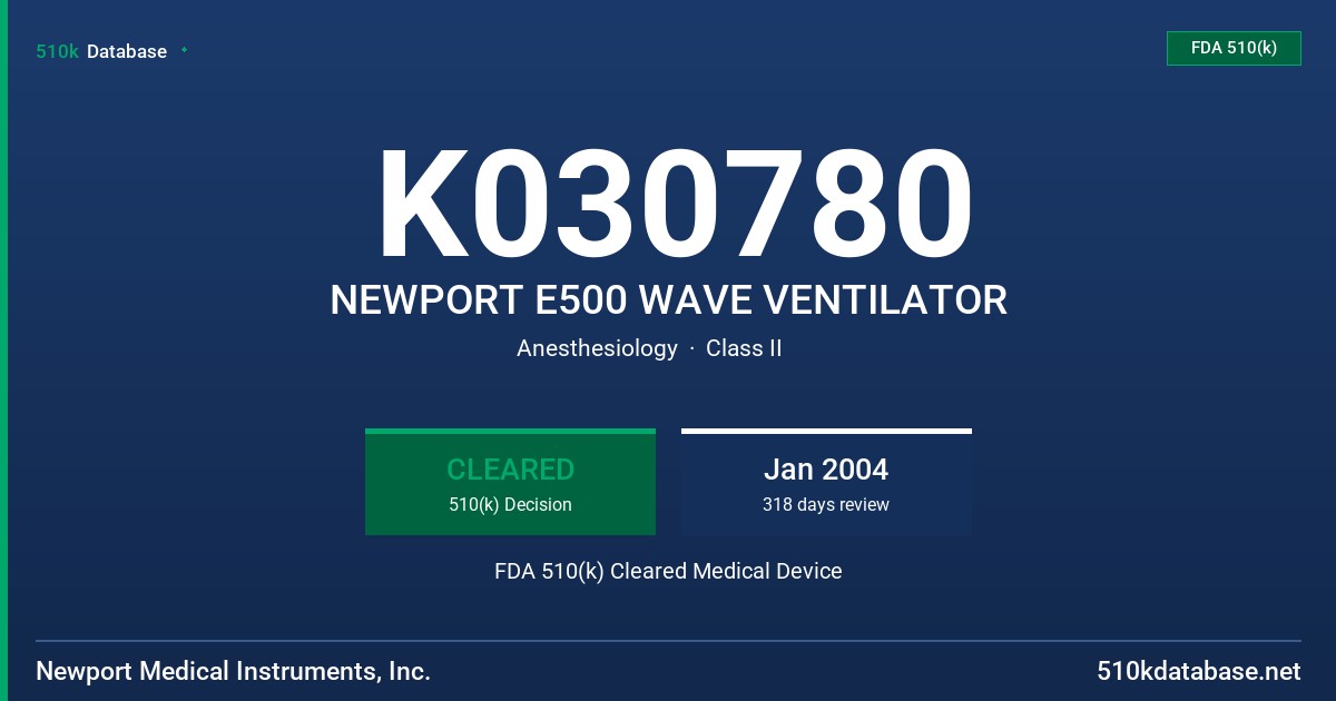 K030780 NEWPORT E500 WAVE VENTILATOR FDA 510(k) Cleared Medical Device