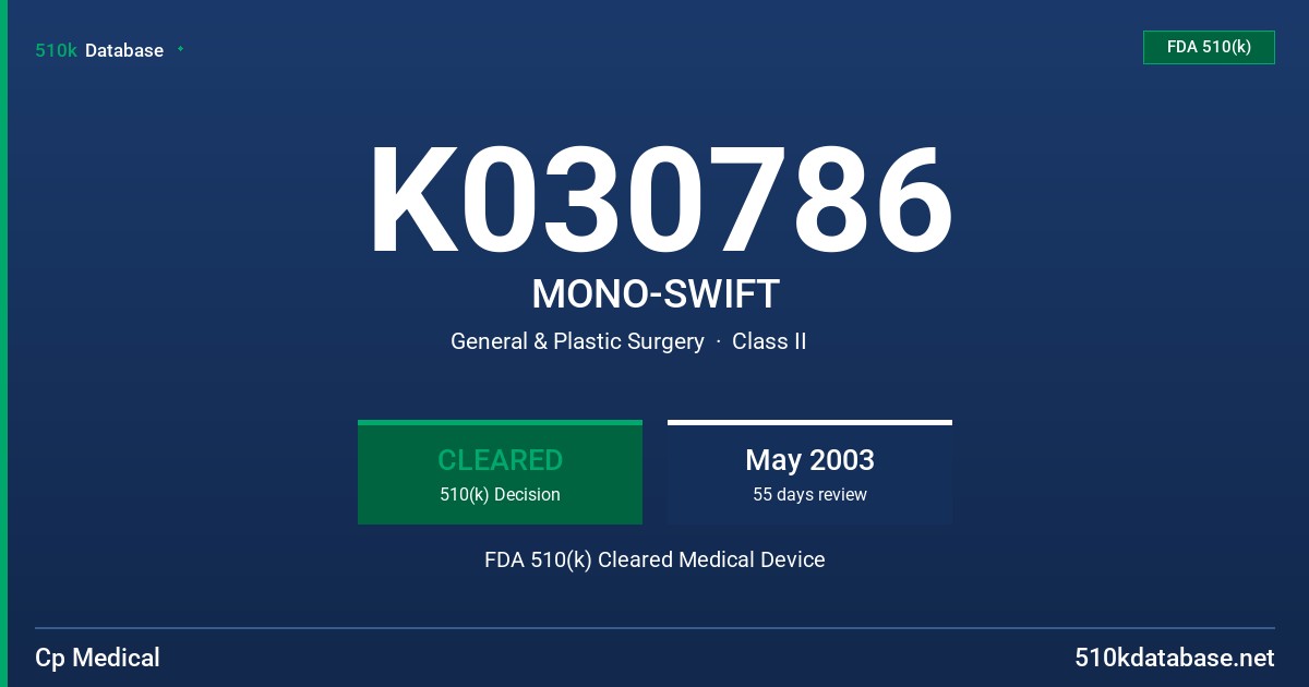 K030786 MONO-SWIFT FDA 510(k) Cleared Medical Device