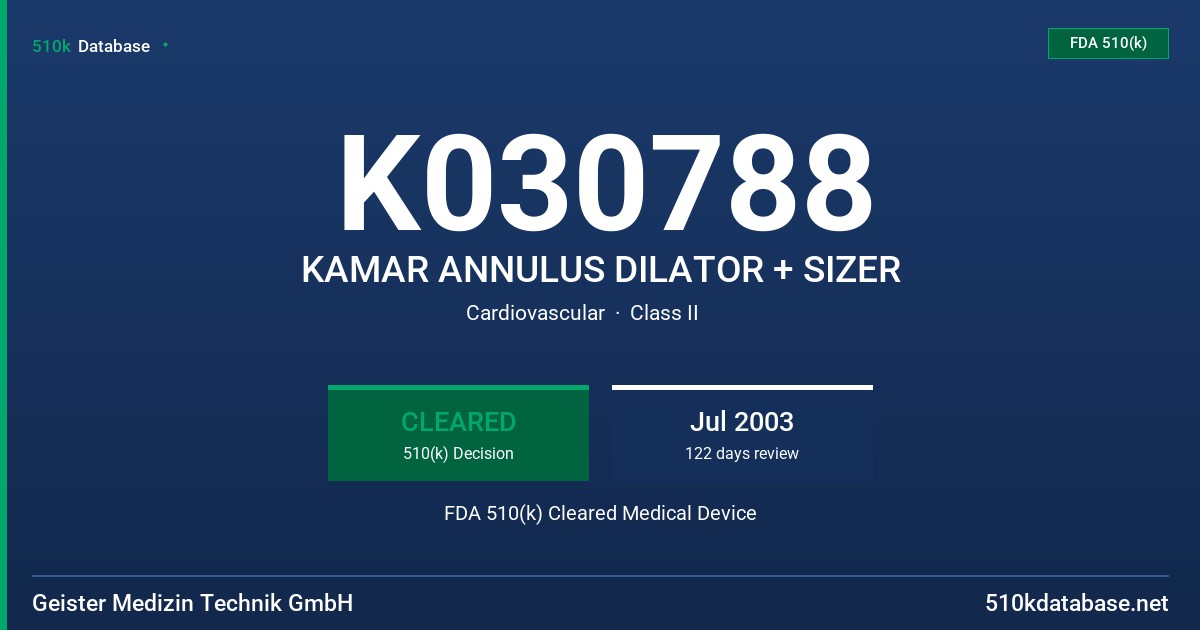 K030788 KAMAR ANNULUS DILATOR + SIZER FDA 510(k) Cleared Medical Device