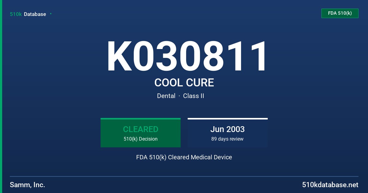 K030811 COOL CURE FDA 510(k) Cleared Medical Device