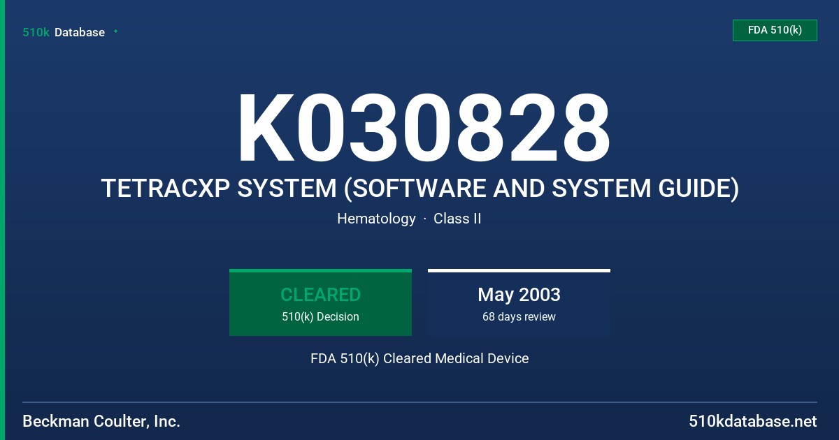 K030828 TETRACXP SYSTEM (SOFTWARE AND SYSTEM GUIDE) FDA 510(k) Cleared Medical Device