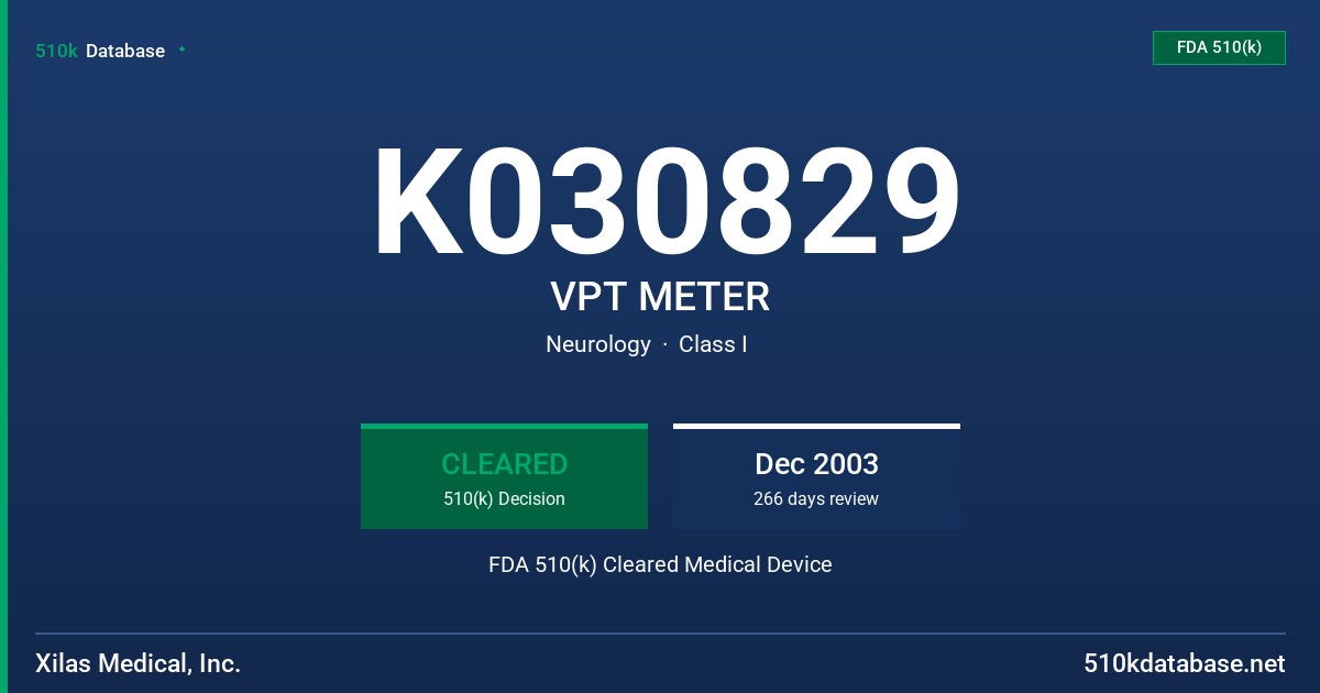 K030829 VPT METER FDA 510(k) Cleared Medical Device