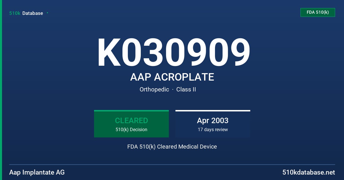 K030909 AAP ACROPLATE FDA 510(k) Cleared Medical Device