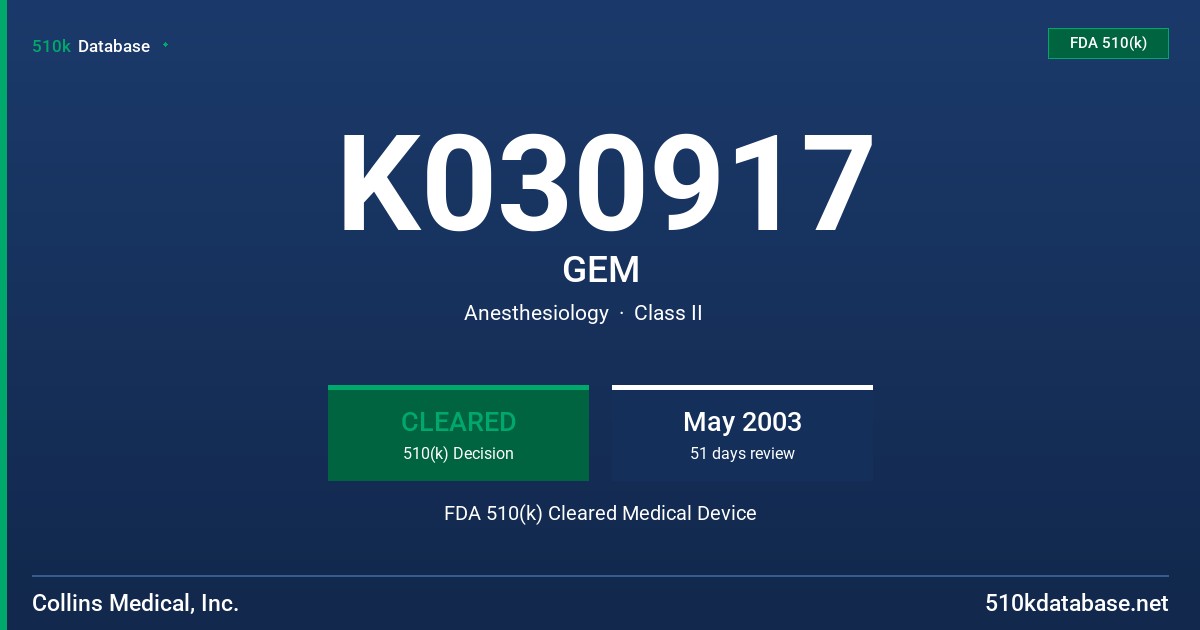 K030917 GEM FDA 510(k) Cleared Medical Device