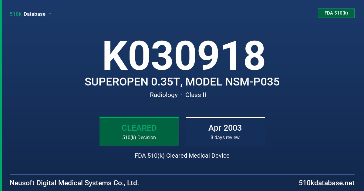 K030918 SUPEROPEN 0.35T, MODEL NSM-P035 FDA 510(k) Cleared Medical Device