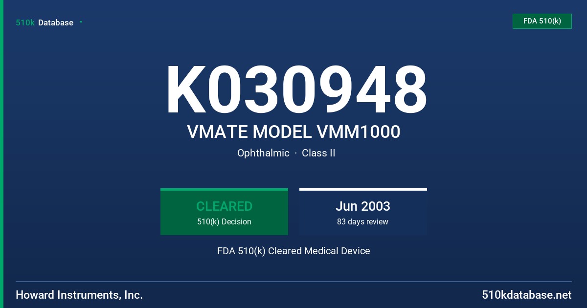 K030948 VMATE MODEL VMM1000 FDA 510(k) Cleared Medical Device