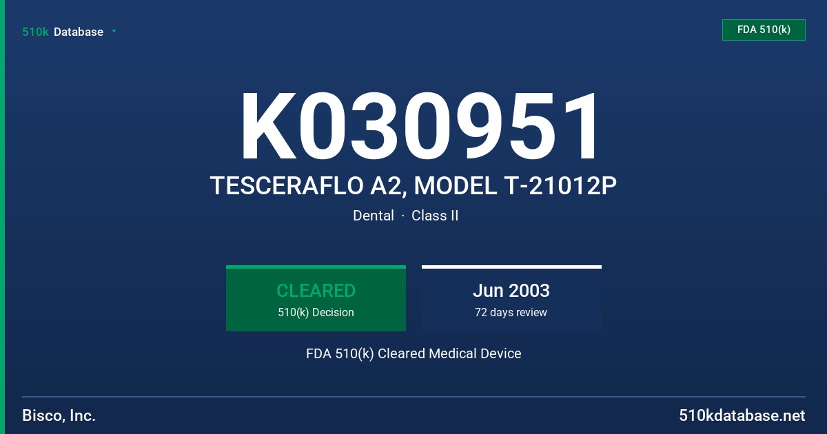 K030951 TESCERAFLO A2, MODEL T-21012P FDA 510(k) Cleared Medical Device