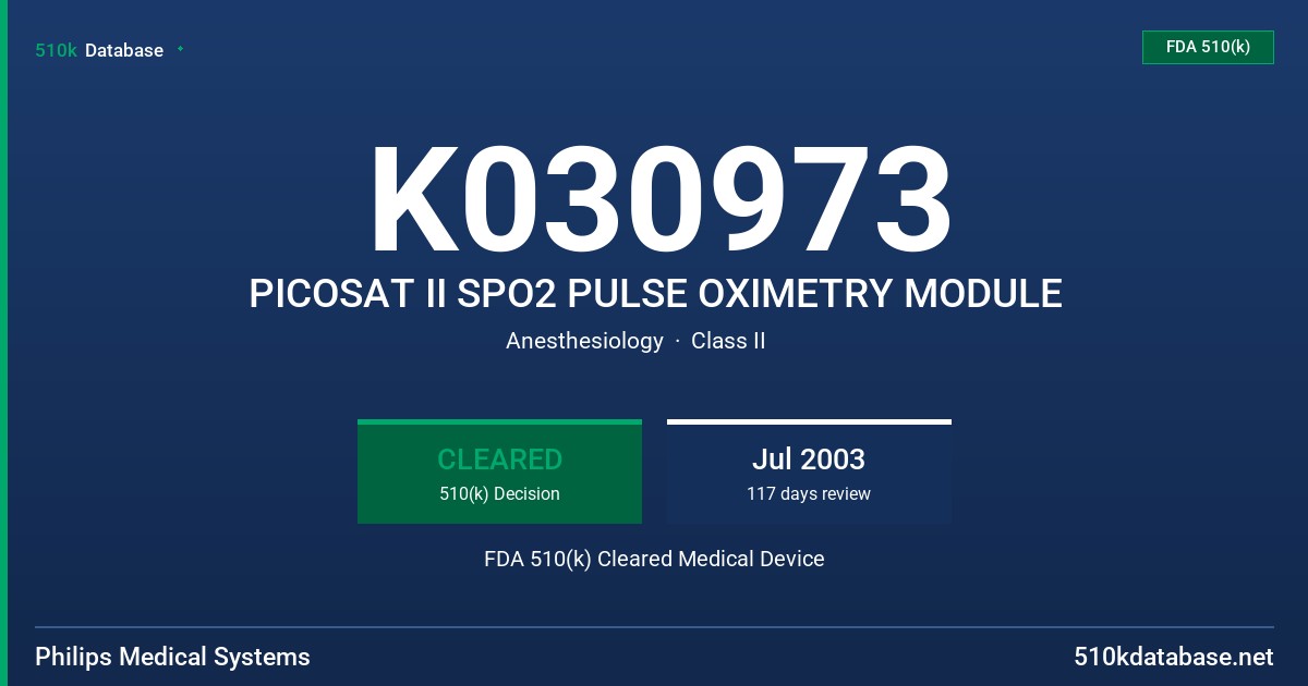K030973 PICOSAT II SPO2 PULSE OXIMETRY MODULE FDA 510(k) Cleared Medical Device