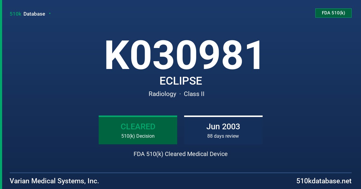 K030981 ECLIPSE FDA 510(k) Cleared Medical Device