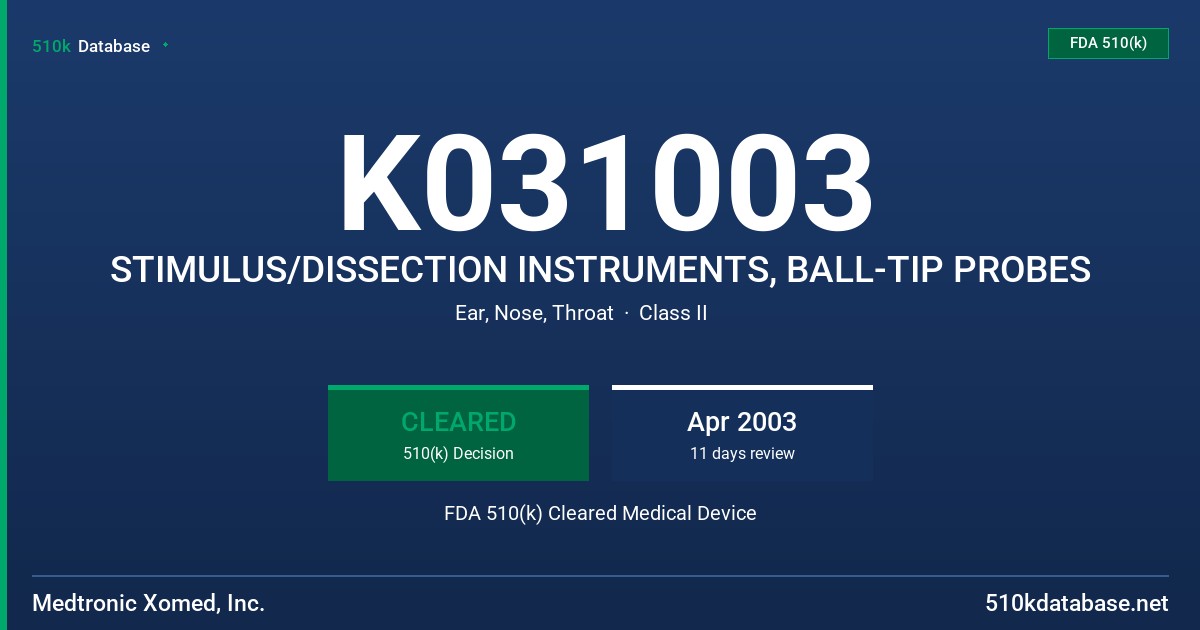 K031003 STIMULUS/DISSECTION INSTRUMENTS, BALL-TIP PROBES FDA 510(k) Cleared Medical Device