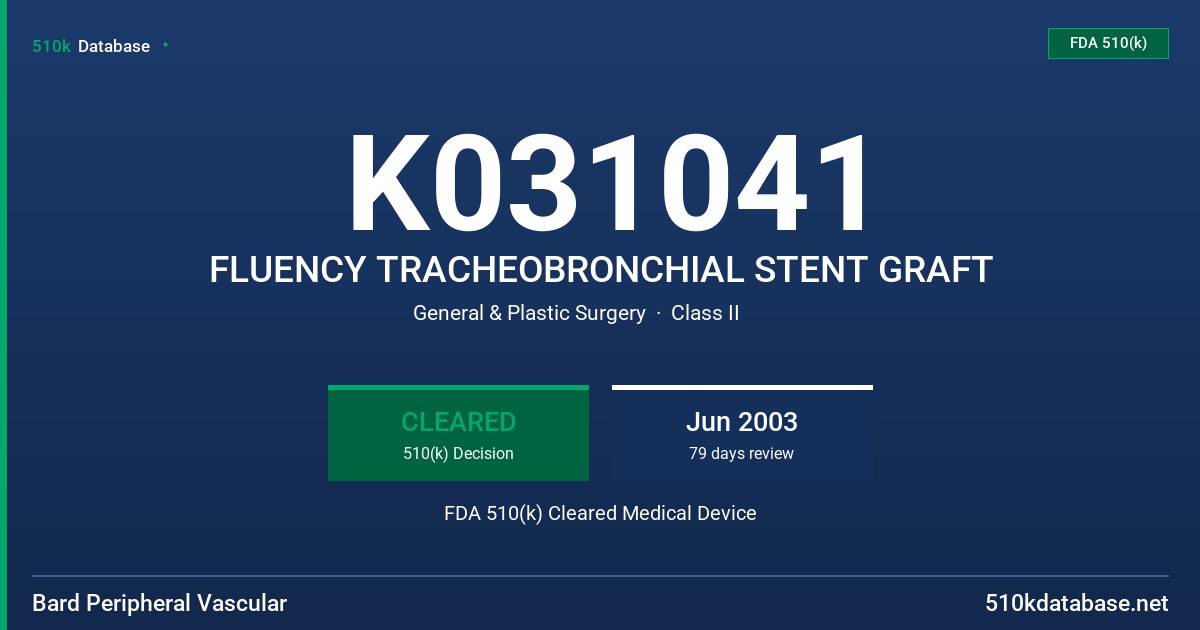 K031041 FLUENCY TRACHEOBRONCHIAL STENT GRAFT FDA 510(k) Cleared Medical Device