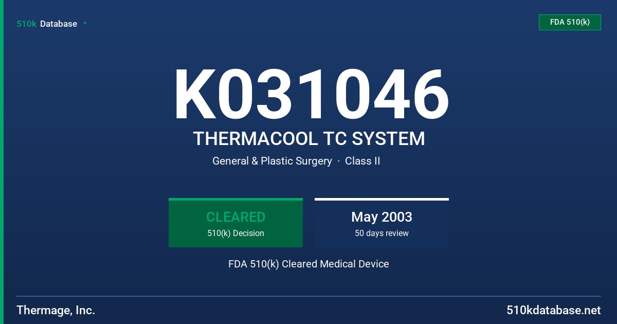 K031046 THERMACOOL TC SYSTEM FDA 510(k) Cleared Medical Device