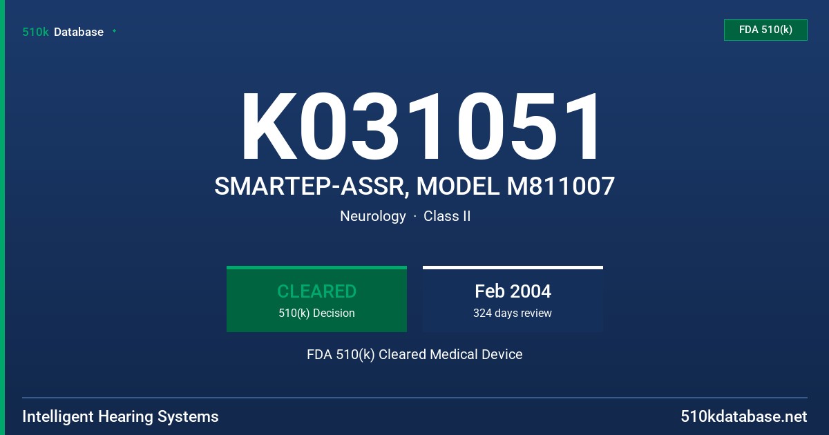K031051 SMARTEP-ASSR, MODEL M811007 FDA 510(k) Cleared Medical Device