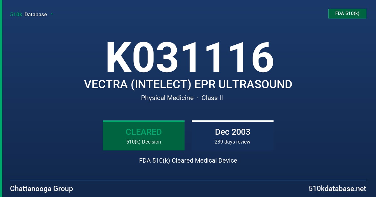 K031116 VECTRA (INTELECT) EPR ULTRASOUND FDA 510(k) Cleared Medical Device