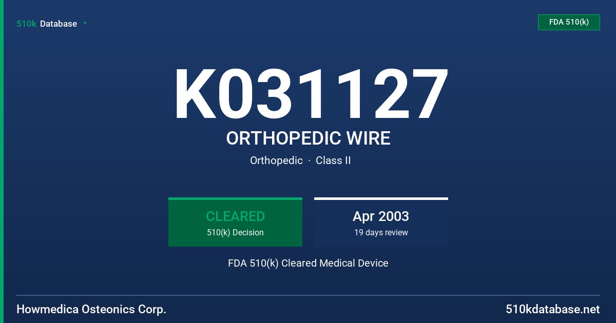 K031127 ORTHOPEDIC WIRE FDA 510(k) Cleared Medical Device