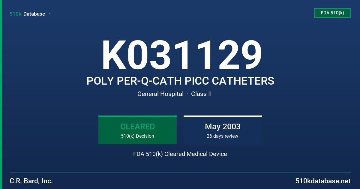 K031129 POLY PER-Q-CATH PICC CATHETERS FDA 510(k) Cleared Medical Device