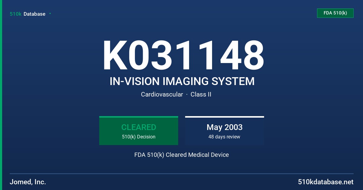 K031148 IN-VISION IMAGING SYSTEM FDA 510(k) Cleared Medical Device