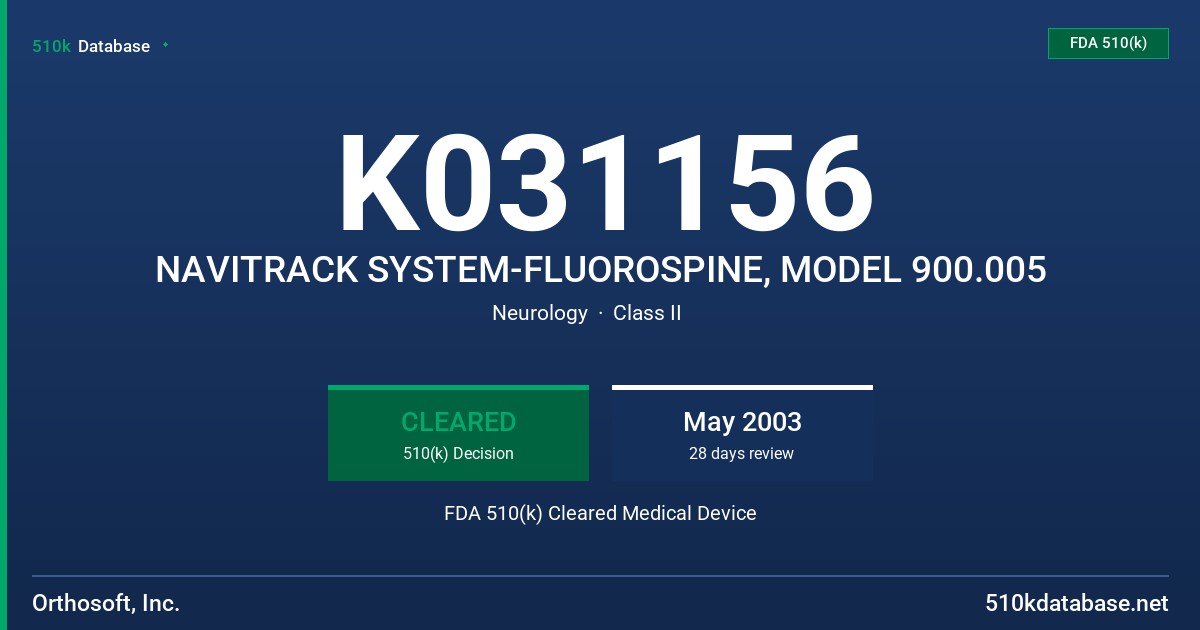 K031156 NAVITRACK SYSTEM-FLUOROSPINE, MODEL 900.005 FDA 510(k) Cleared Medical Device