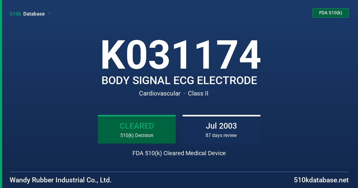K031174 BODY SIGNAL ECG ELECTRODE FDA 510(k) Cleared Medical Device