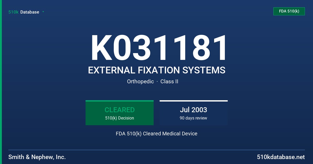 K031181 EXTERNAL FIXATION SYSTEMS FDA 510(k) Cleared Medical Device