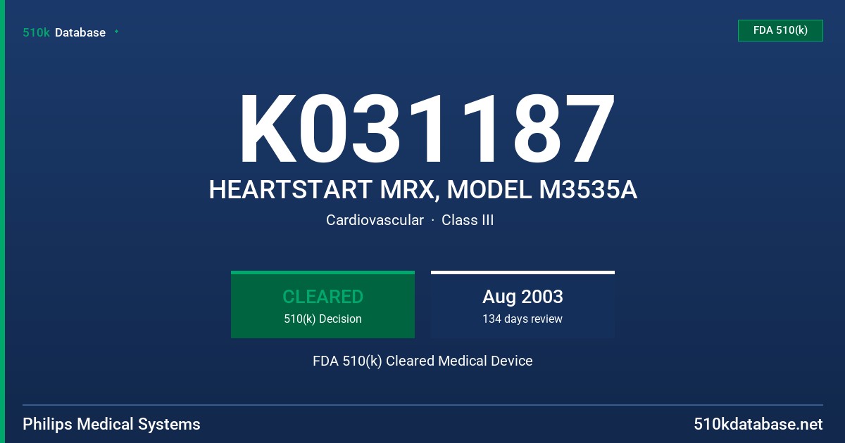 K031187 HEARTSTART MRX, MODEL M3535A FDA 510(k) Cleared Medical Device