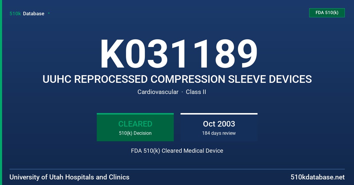 K031189 UUHC REPROCESSED COMPRESSION SLEEVE DEVICES FDA 510(k) Cleared Medical Device
