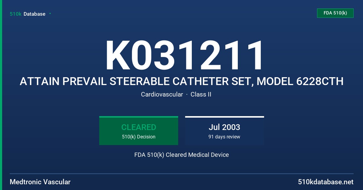 K031211 ATTAIN PREVAIL STEERABLE CATHETER SET, MODEL 6228CTH FDA 510(k) Cleared Medical Device