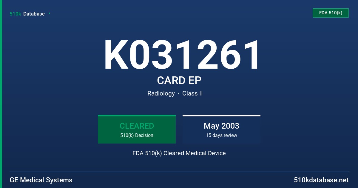 K031261 CARD EP FDA 510(k) Cleared Medical Device
