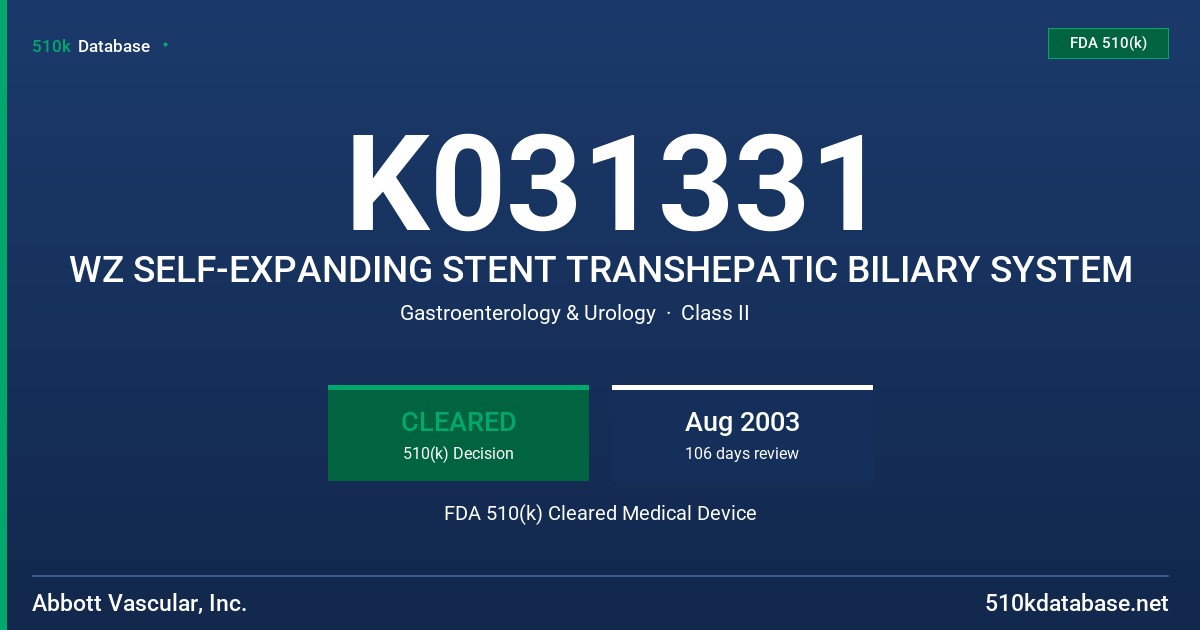 K031331 WZ SELF-EXPANDING STENT TRANSHEPATIC BILIARY SYSTEM FDA 510(k) Cleared Medical Device