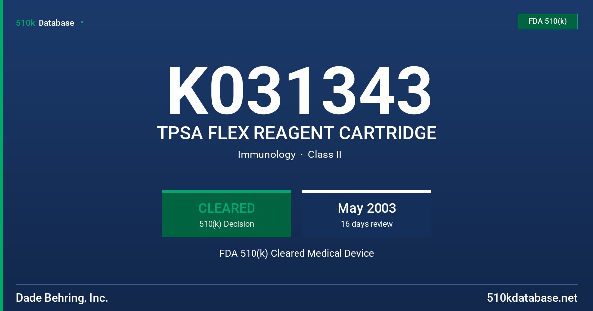 K031343 TPSA FLEX REAGENT CARTRIDGE FDA 510(k) Cleared Medical Device