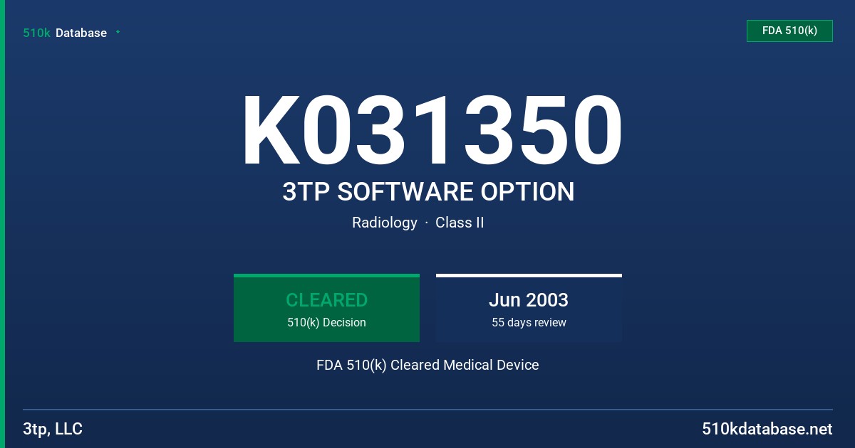 K031350 3TP SOFTWARE OPTION FDA 510(k) Cleared Medical Device