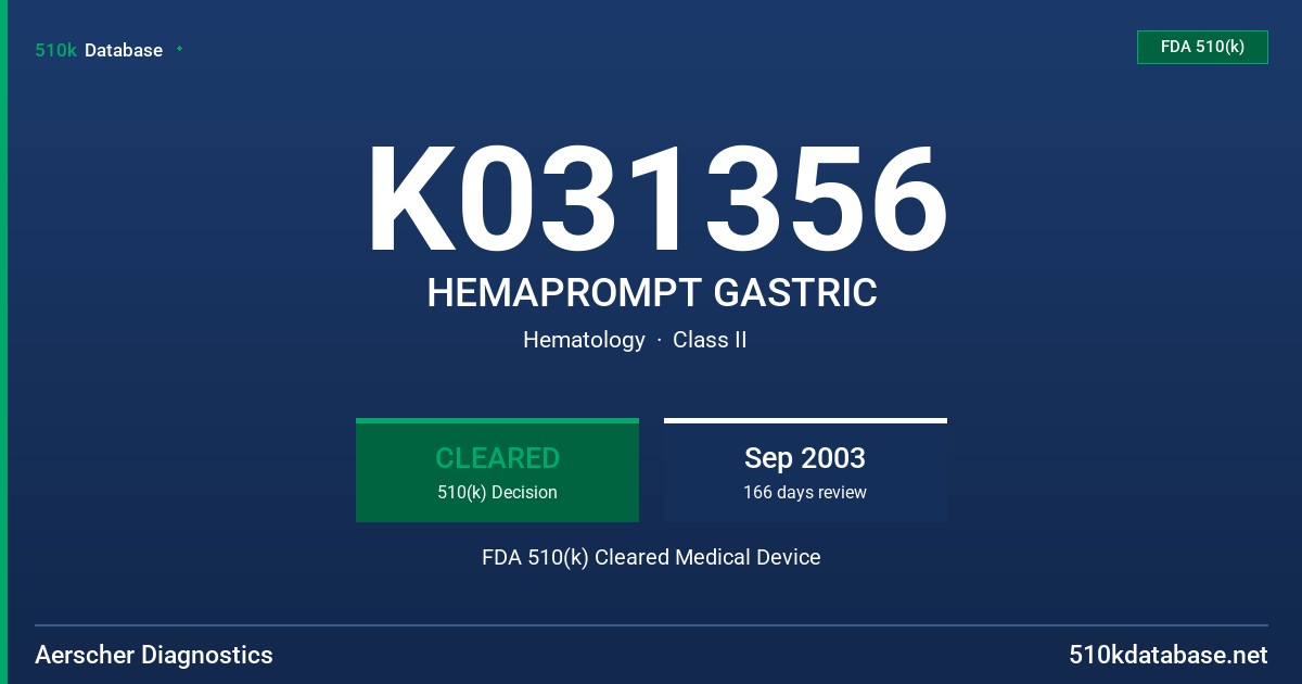 K031356 HEMAPROMPT GASTRIC FDA 510(k) Cleared Medical Device