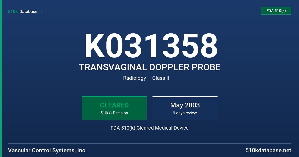 K031358 TRANSVAGINAL DOPPLER PROBE FDA 510(k) Cleared Medical Device