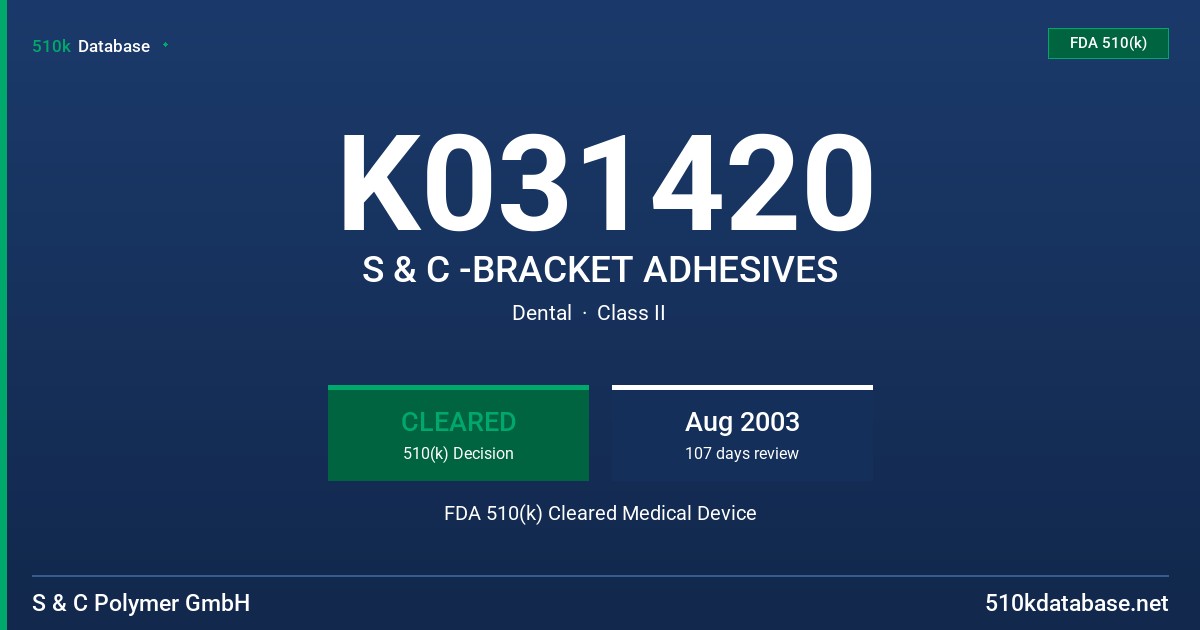 K031420 S & C -BRACKET ADHESIVES FDA 510(k) Cleared Medical Device