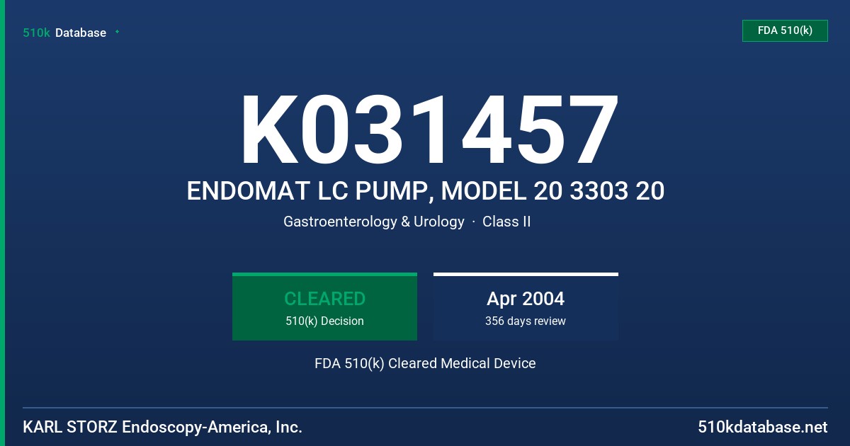 K031457 ENDOMAT LC PUMP, MODEL 20 3303 20 FDA 510(k) Cleared Medical Device