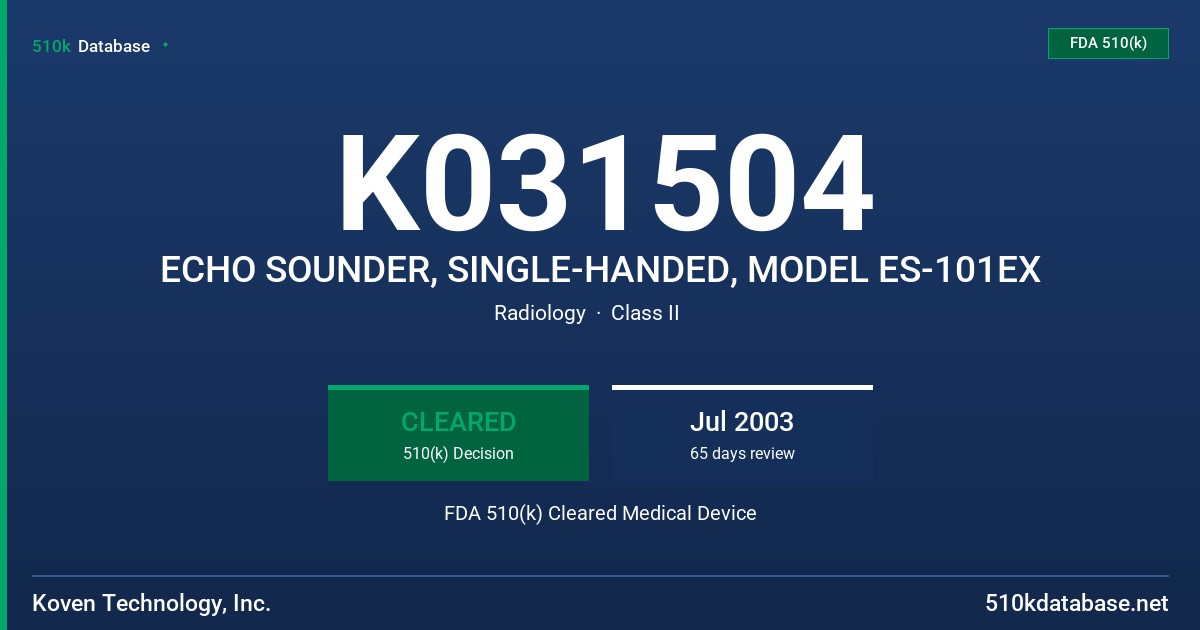 K031504 ECHO SOUNDER, SINGLE-HANDED, MODEL ES-101EX FDA 510(k) Cleared Medical Device