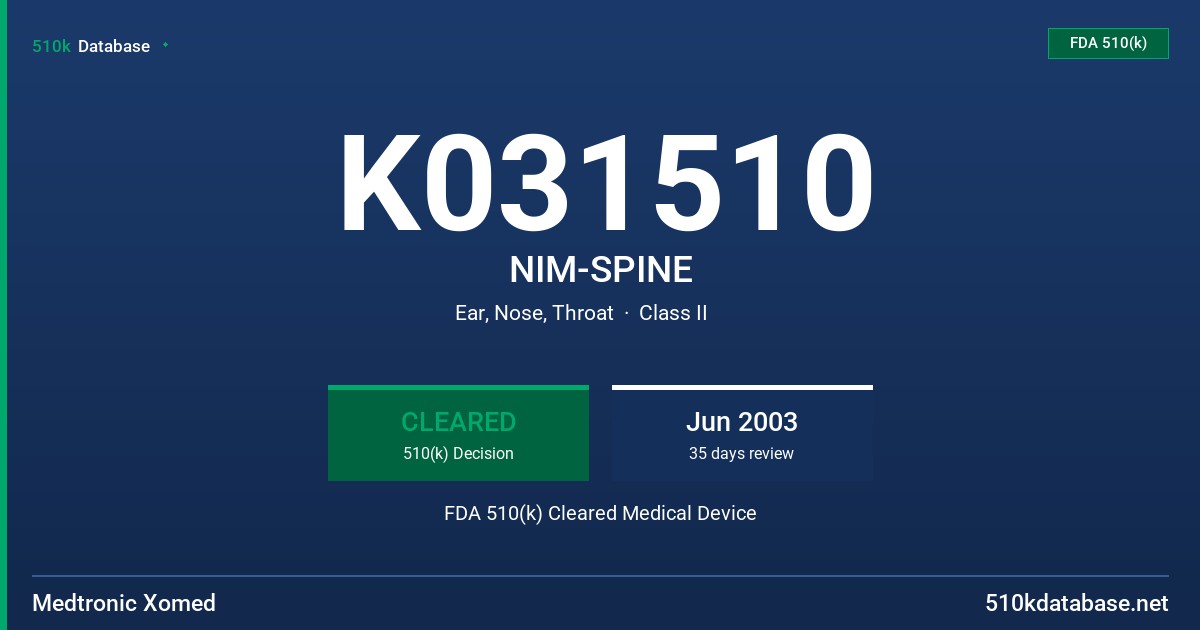 K031510 NIM-SPINE FDA 510(k) Cleared Medical Device