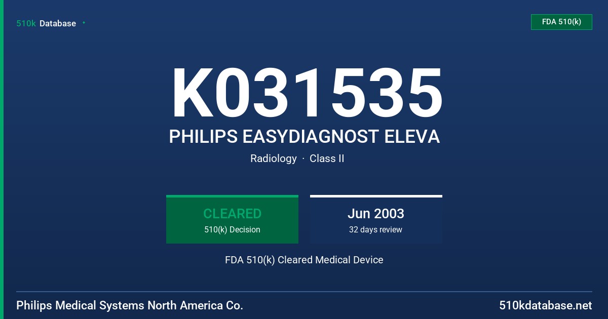 K031535 PHILIPS EASYDIAGNOST ELEVA FDA 510(k) Cleared Medical Device