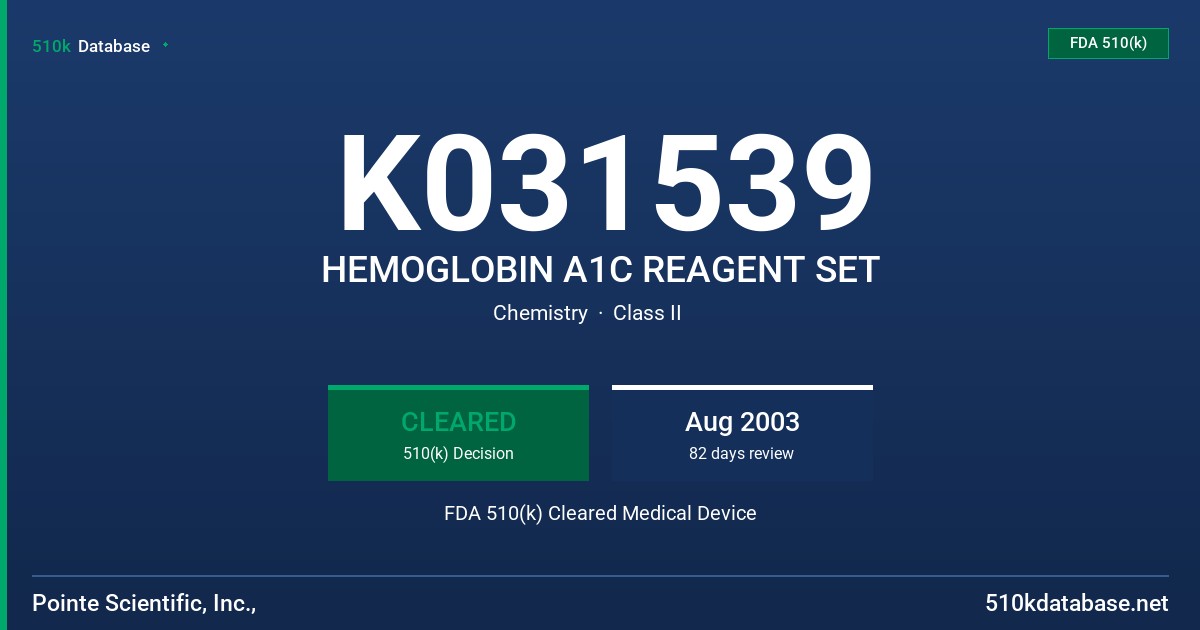 K031539 HEMOGLOBIN A1C REAGENT SET FDA 510(k) Cleared Medical Device