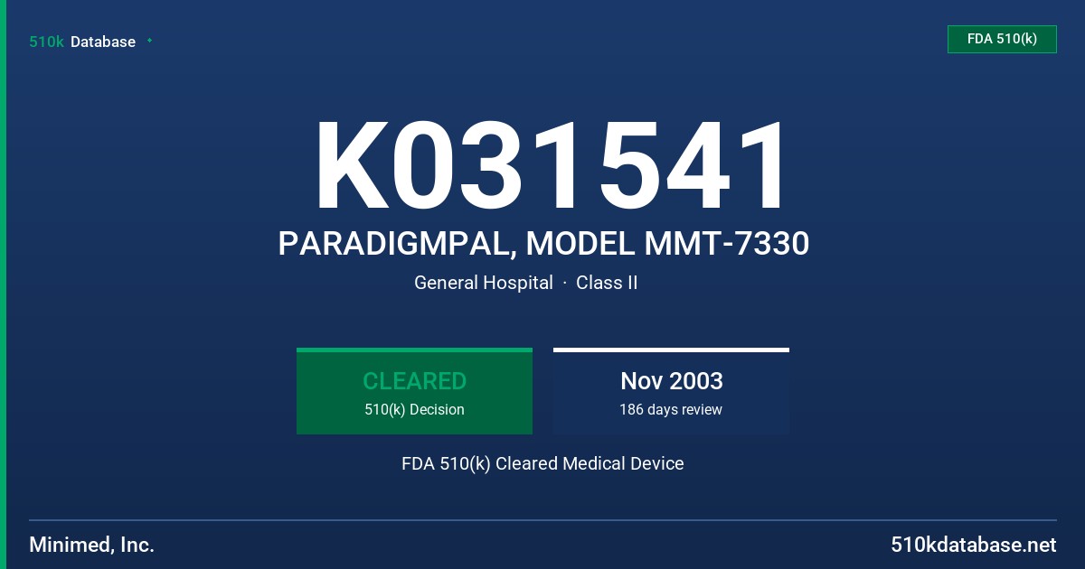 K031541 PARADIGMPAL, MODEL MMT-7330 FDA 510(k) Cleared Medical Device
