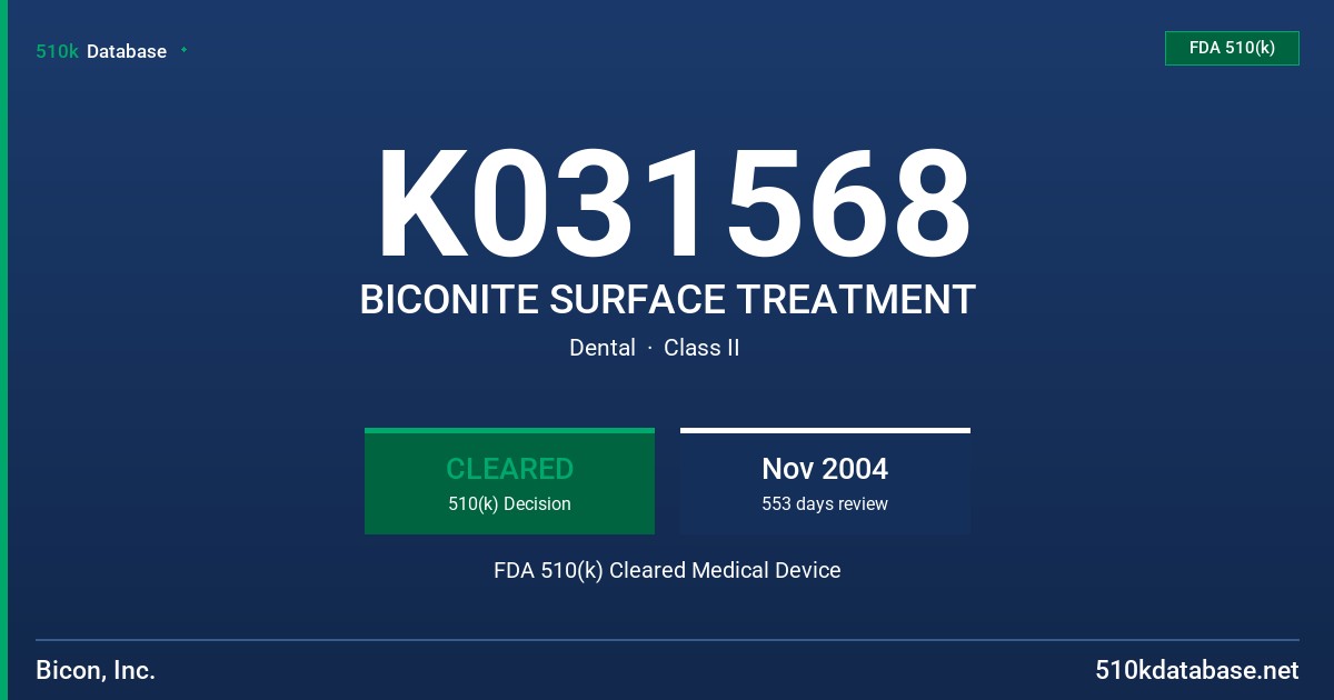 K031568 BICONITE SURFACE TREATMENT FDA 510(k) Cleared Medical Device